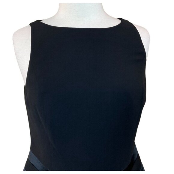 Jones New York Black Sleeveless Lined Dress Satin Stripe Peplum Back Slit Size 8 - Picture 3 of 7